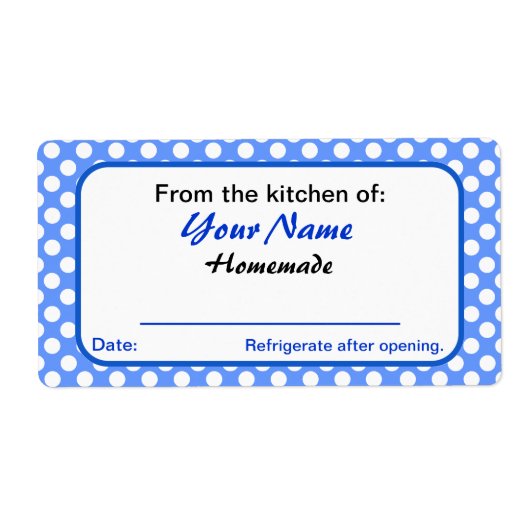 Gepersonaliseerde Jouw naam Keukenlabels Blauwe St Etiket (Voorkant)