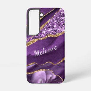 Gepersonaliseerde Jouw naam Paarse Gouden Glitter  Samsung Galaxy Hoesje
