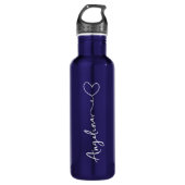 Gepersonaliseerde Jouw naam Script Blue Wedding Waterfles (Voorkant)