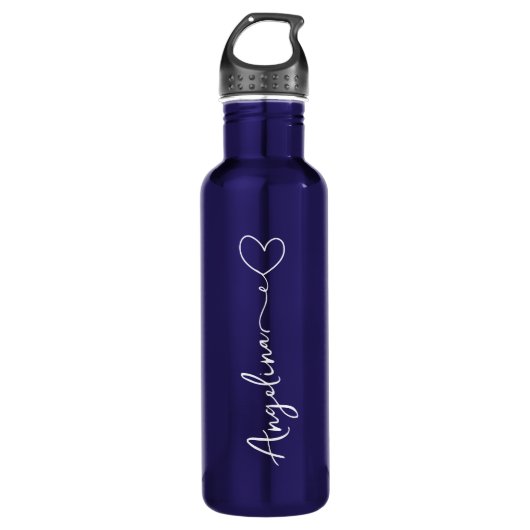 Gepersonaliseerde Jouw naam Script Blue Wedding Waterfles (Voorkant)