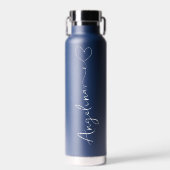 Gepersonaliseerde Jouw naam Script Blue Wedding Waterfles (Voorkant)