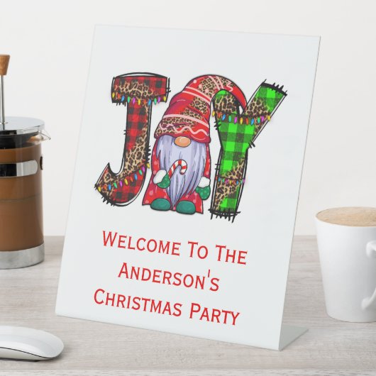 Gepersonaliseerde Joy Gnomen Merry Kerstparty Sign Reclamebord Met Voetstuk (Insitu)