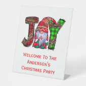 Gepersonaliseerde Joy Gnomen Merry Kerstparty Sign Reclamebord Met Voetstuk (Voorkant)