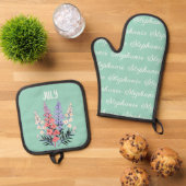 Gepersonaliseerde Juli Geboorte Bloem Aangepaste N Ovenwant & Pannenlap Set (Top down)