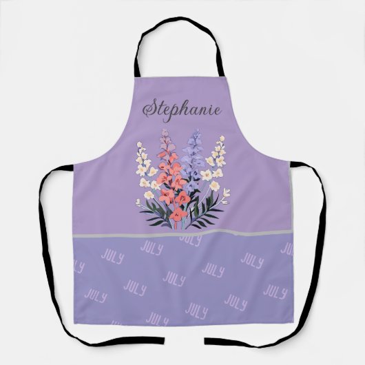 Gepersonaliseerde Juli Geboorte Bloem Aangepaste N Schort (Voorkant)