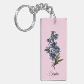 Gepersonaliseerde juli Geboortebloem Larkspur Sleu Sleutelhanger (Voorkant Links)