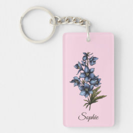Gepersonaliseerde juli Geboortebloem Larkspur Sleu Sleutelhanger