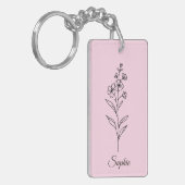 Gepersonaliseerde juli Geboortebloem Larkspur Sleu Sleutelhanger (Voorkant Links)