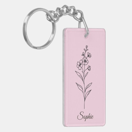 Gepersonaliseerde juli Geboortebloem Larkspur Sleu Sleutelhanger (Voorkant Links)
