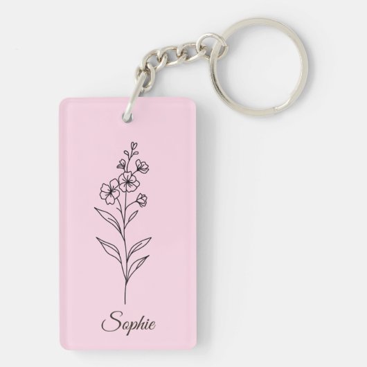 Gepersonaliseerde juli Geboortebloem Larkspur Sleu Sleutelhanger (achterkant)