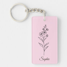 Gepersonaliseerde juli Geboortebloem Larkspur Sleu Sleutelhanger