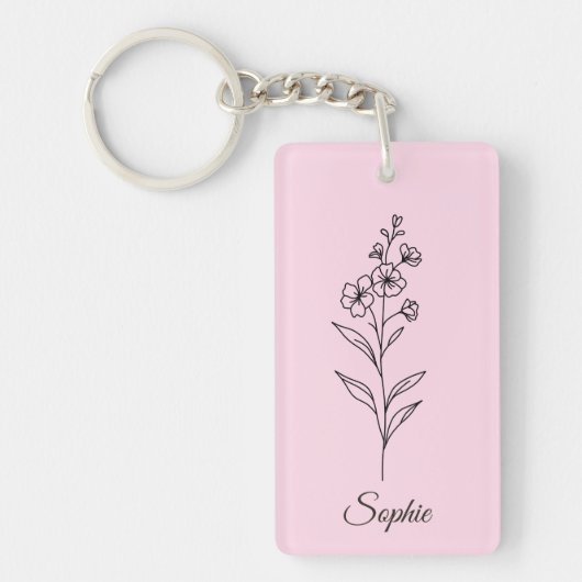 Gepersonaliseerde juli Geboortebloem Larkspur Sleu Sleutelhanger (Voorkant)