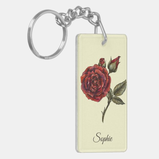 Gepersonaliseerde juni Geboorte Bloem Roos Sleutel Sleutelhanger (Voorkant Links)