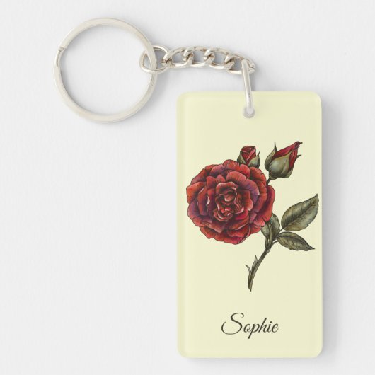 Gepersonaliseerde juni Geboorte Bloem Roos Sleutel Sleutelhanger (Voorkant)