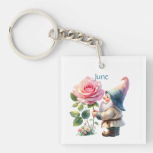 Gepersonaliseerde Juni Geboortemaand Tuin Gnoom Sleutelhanger