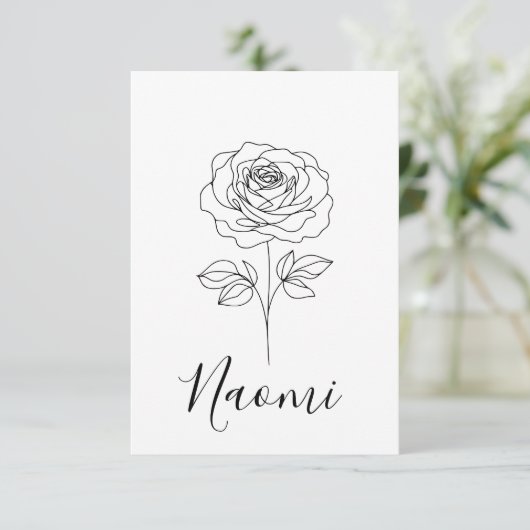 Gepersonaliseerde juni Roos Geboortebloem Cadeau v Bedankkaart (Staand voorkant)