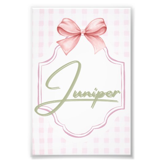 Gepersonaliseerde Juniper Baby Girl Nursery BowGin Foto Afdruk (Voorkant)