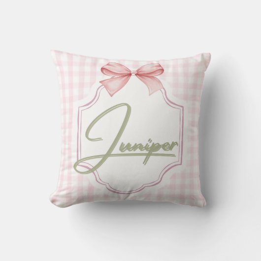 Gepersonaliseerde Juniper Baby Girl Nursery BowGin Kussen (Voorkant)