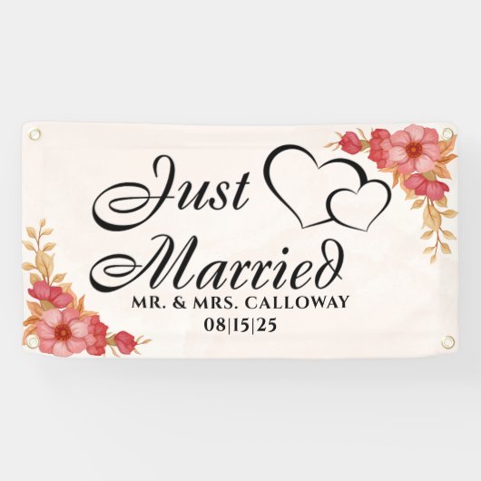 Gepersonaliseerde Just Married Car Banner (Horizontaal)