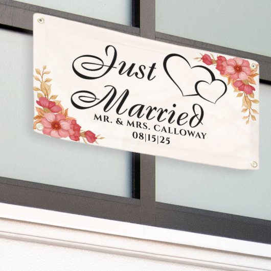 Gepersonaliseerde Just Married Car Banner (Buitenkant Gebouw)