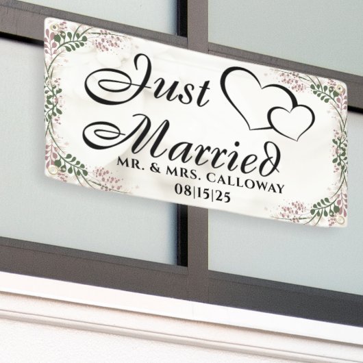 Gepersonaliseerde Just Married Car Banner (Buitenkant Gebouw)