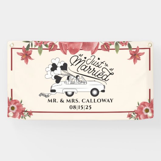 Gepersonaliseerde Just Married Car Banner (Horizontaal)