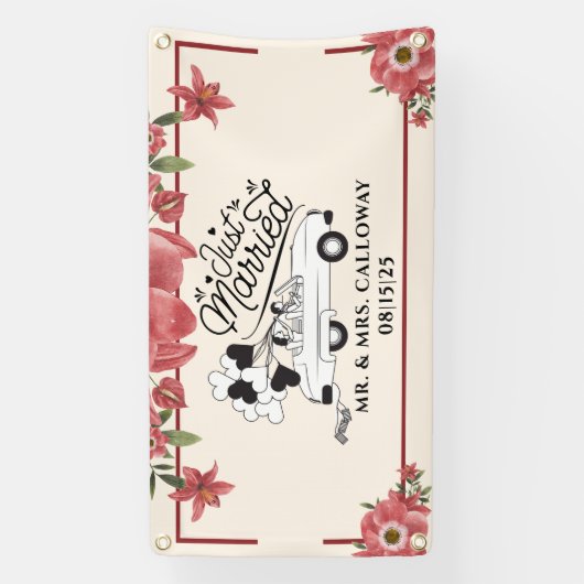 Gepersonaliseerde Just Married Car Banner (Verticaal)
