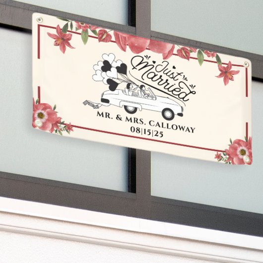 Gepersonaliseerde Just Married Car Banner (Buitenkant Gebouw)
