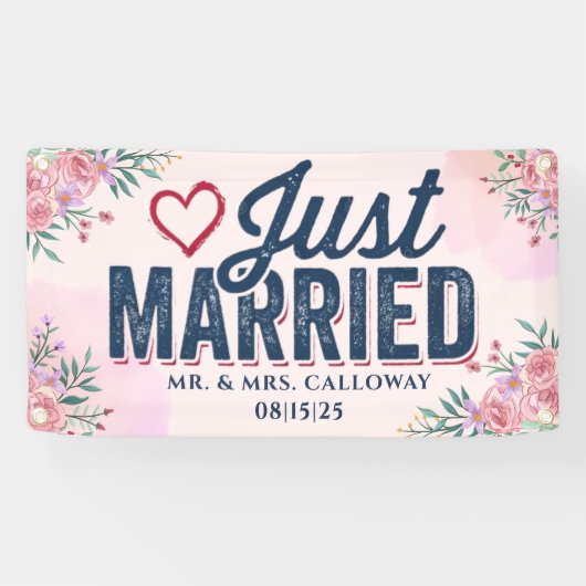 Gepersonaliseerde Just Married Car Banner (Horizontaal)