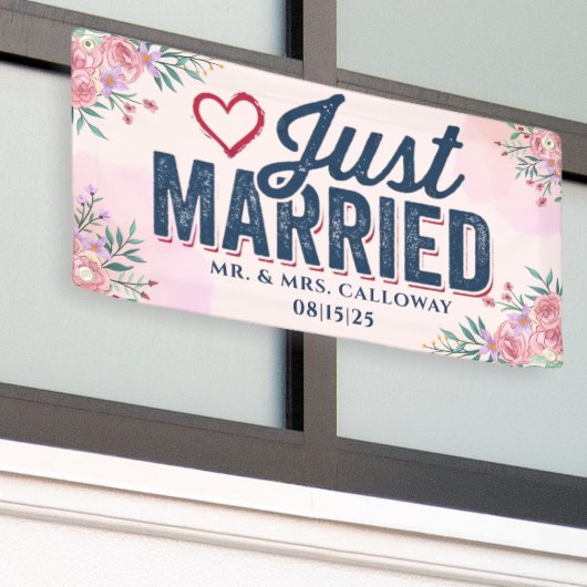 Gepersonaliseerde Just Married Car Banner (Buitenkant Gebouw)