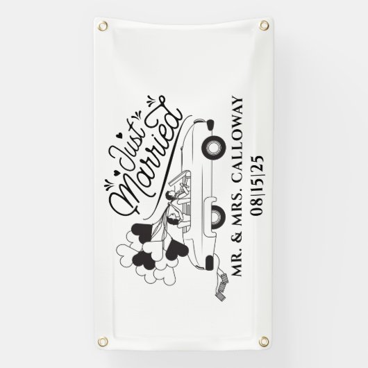 Gepersonaliseerde Just Married Car Banner (Verticaal)