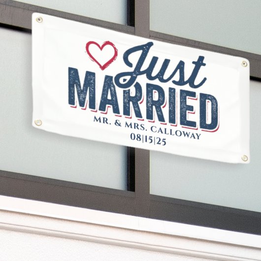 Gepersonaliseerde Just Married Car Banner (Buitenkant Gebouw)