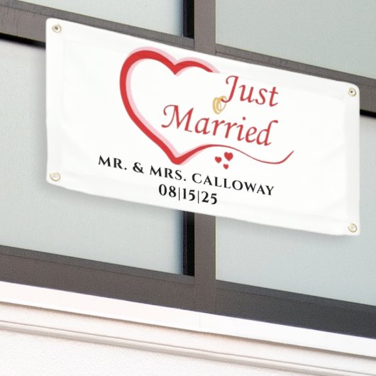 Gepersonaliseerde Just Married Car Banner (Buitenkant Gebouw)