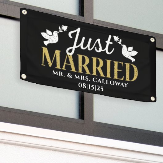 Gepersonaliseerde Just Married Car Banner (Buitenkant Gebouw)
