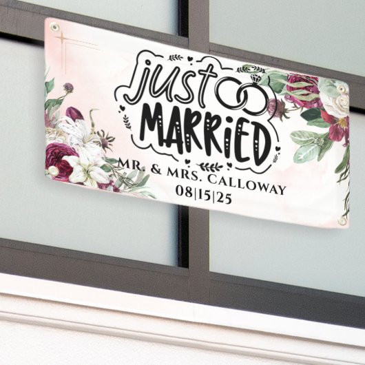 Gepersonaliseerde Just Married Car Banner (Buitenkant Gebouw)