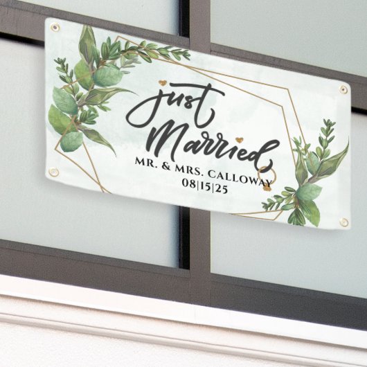 Gepersonaliseerde Just Married Car Banner (Buitenkant Gebouw)