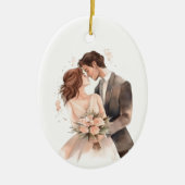 Gepersonaliseerde Just Married Couple Art Keramisch Ornament (Voorkant)