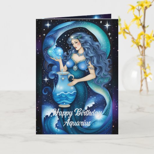 Gepersonaliseerde juweel Galaxy Zodiac Aquarius Kaart (Gele Bloem)