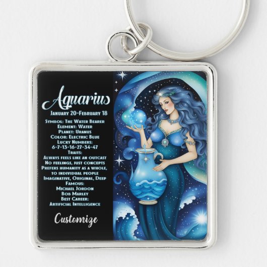 Gepersonaliseerde juweel Galaxy Zodiac Aquarius Sleutelhanger (Voorkant)