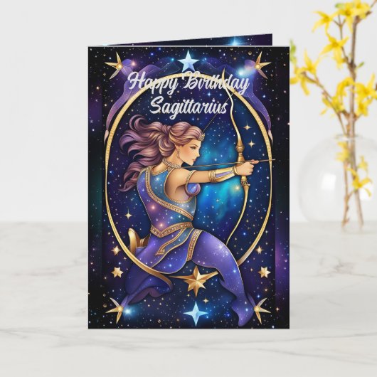 Gepersonaliseerde juweel Galaxy Zodiac Boogschutte Kaart (Gele Bloem)