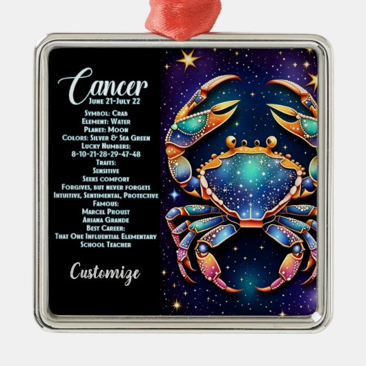 Gepersonaliseerde Juweel Galaxy Zodiac Cancer Metalen Ornament (Voorkant)