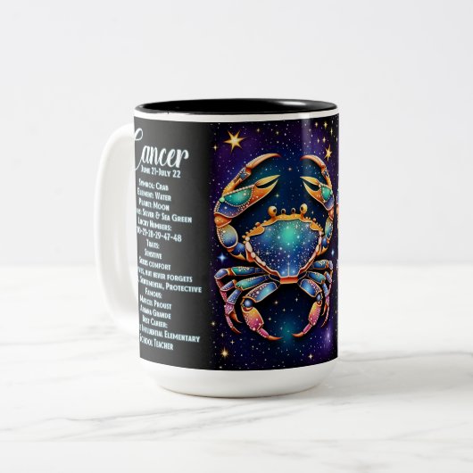 Gepersonaliseerde Juweel Galaxy Zodiac Cancer Tweekleurige Koffiemok (Voorkant links)