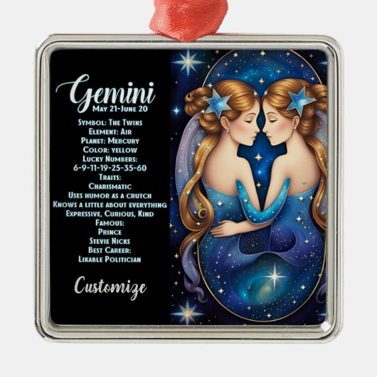 Gepersonaliseerde juweel Galaxy Zodiac Gemini Metalen Ornament (Voorkant)