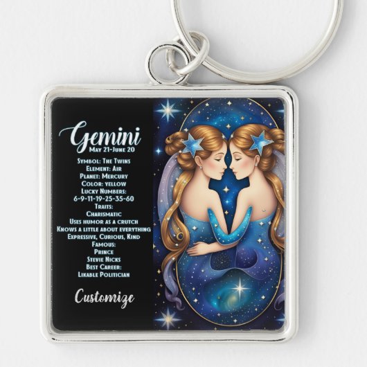 Gepersonaliseerde juweel Galaxy Zodiac Gemini Sleutelhanger (Voorkant)