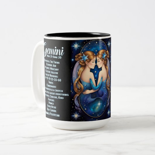 Gepersonaliseerde juweel Galaxy Zodiac Gemini Tweekleurige Koffiemok (Voorkant links)