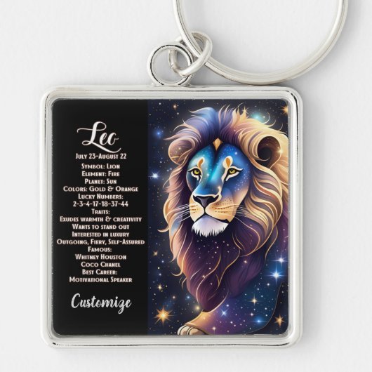Gepersonaliseerde juweel Galaxy Zodiac Leo Sleutelhanger (Voorkant)