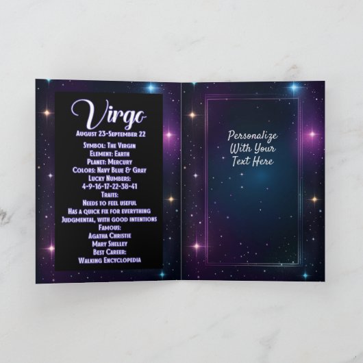 Gepersonaliseerde juweel Galaxy Zodiac Maagd Kaart (Binnen)