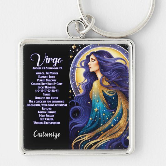 Gepersonaliseerde juweel Galaxy Zodiac Maagd Sleutelhanger (Voorkant)