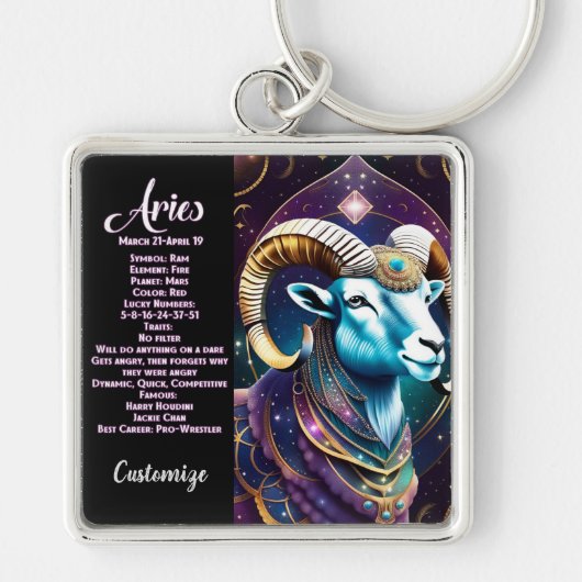 Gepersonaliseerde juweel Galaxy Zodiac Ram Sleutelhanger (Voorkant)