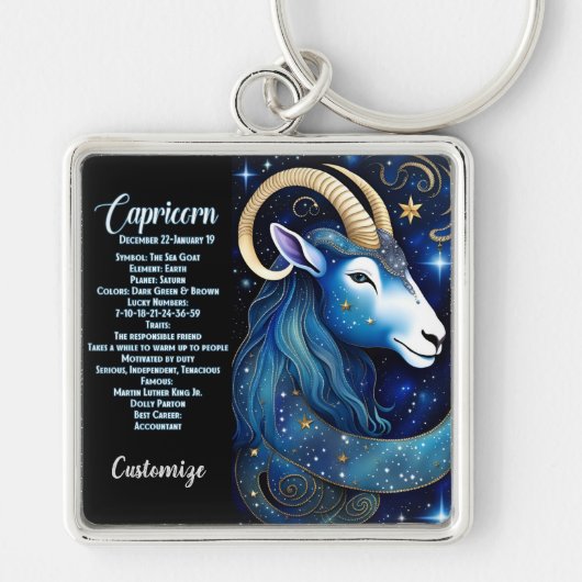 Gepersonaliseerde juweel Galaxy Zodiac Steenbok Sleutelhanger (Voorkant)